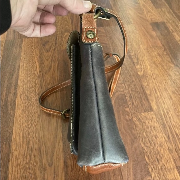 Navy/Gray Flap Leather Handbag Crossbody Medium - Picture 4 of 12